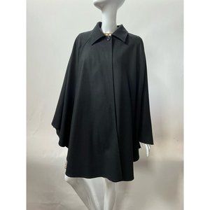 Jacobi Womens Cape Jacket Solid Black Button Front 100% Wool USA One Size
